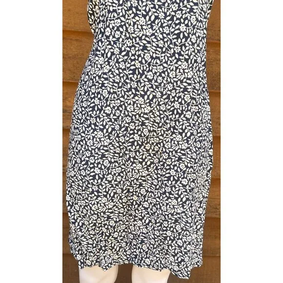 Handmade Black & White Floral Sleeveless Sun Dress W/ Waist Tie Lightweight Medi - Picture 7 of 7
